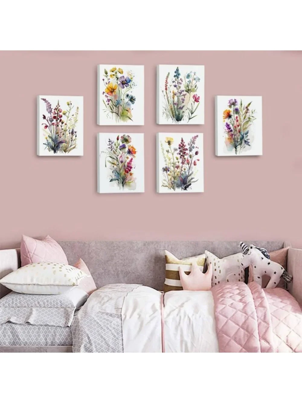 Colorful Wildflower Canvas Art Set of 6 | Botanical Watercolor Floral Decor